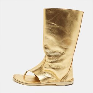 Pierre Hardy Size 36 Gold Leather Cut Out Thong Ankle Length Boots